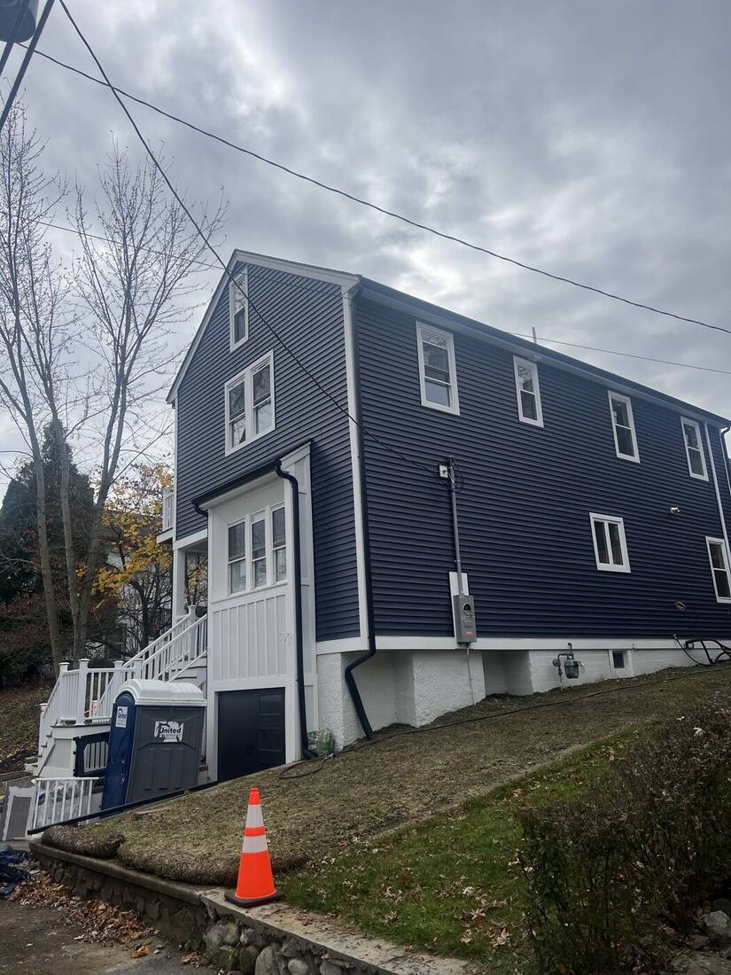 Side view of the finished two-story home