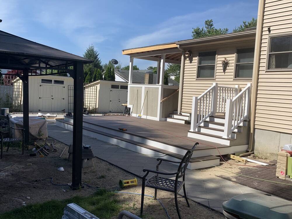 Side view of the finished porch, deck and stairs